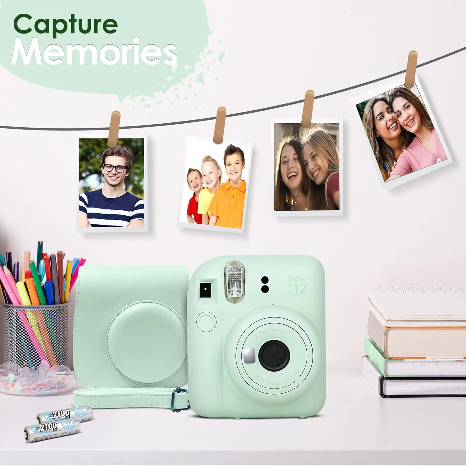 Fujifilm Instax Mini 12 Camera with Fujifilm Instant Mini Film (60 Sheets) Bundle with Deals Number One Accessories Including Carrying Case, Photo Album, Stickers (Lilac Purple)