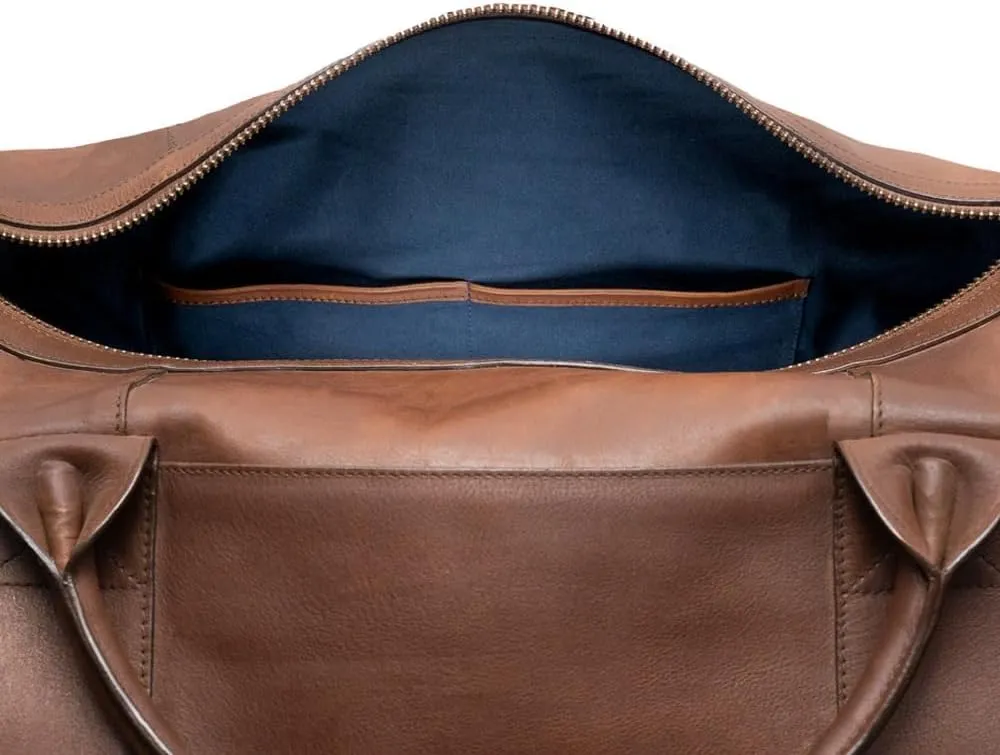 Full Grain Leather Duffle Bag – 40L Travel, Gym & Carry-On Weekender for Men | Handcrafted Overnight Bag with Brass Hardware, Bourbon Style