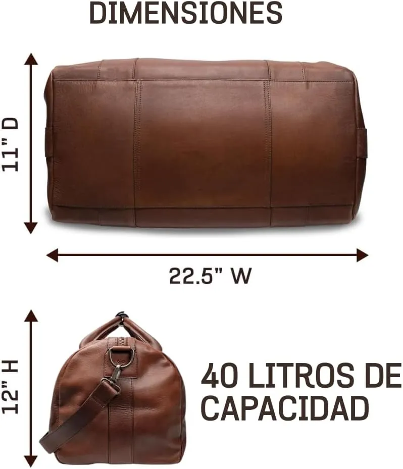 Full Grain Leather Duffle Bag – 40L Travel, Gym & Carry-On Weekender for Men | Handcrafted Overnight Bag with Brass Hardware, Bourbon Style