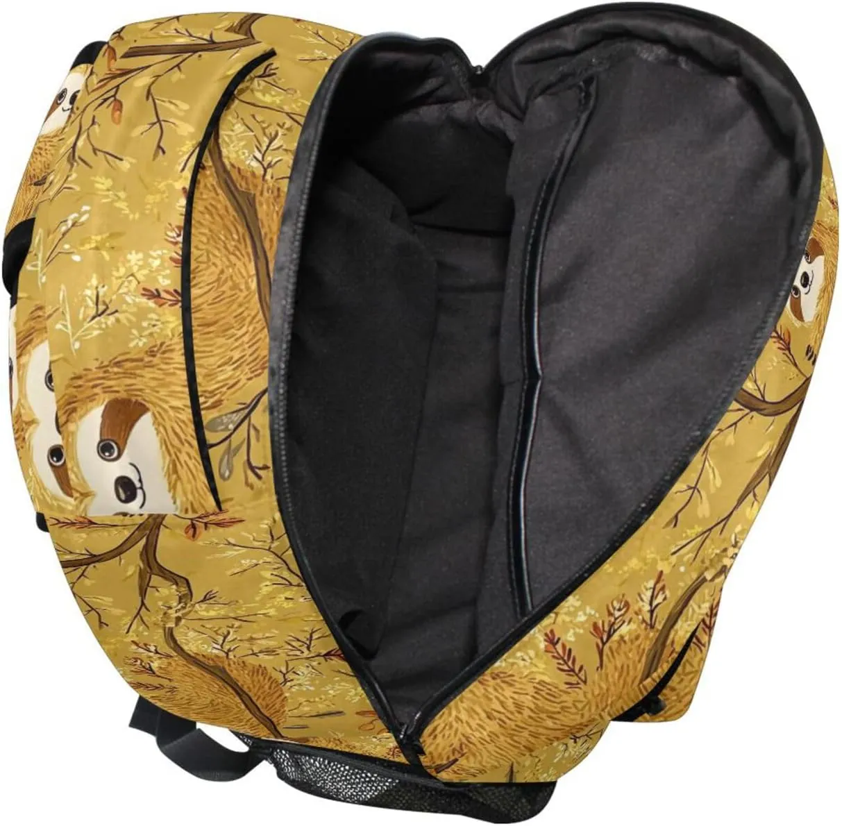 Fun Backpack for Teacher Nurse Waterproof Laptop Bag with Chest Strap for Travel Trip Cartoon Sweet Sloth Gold