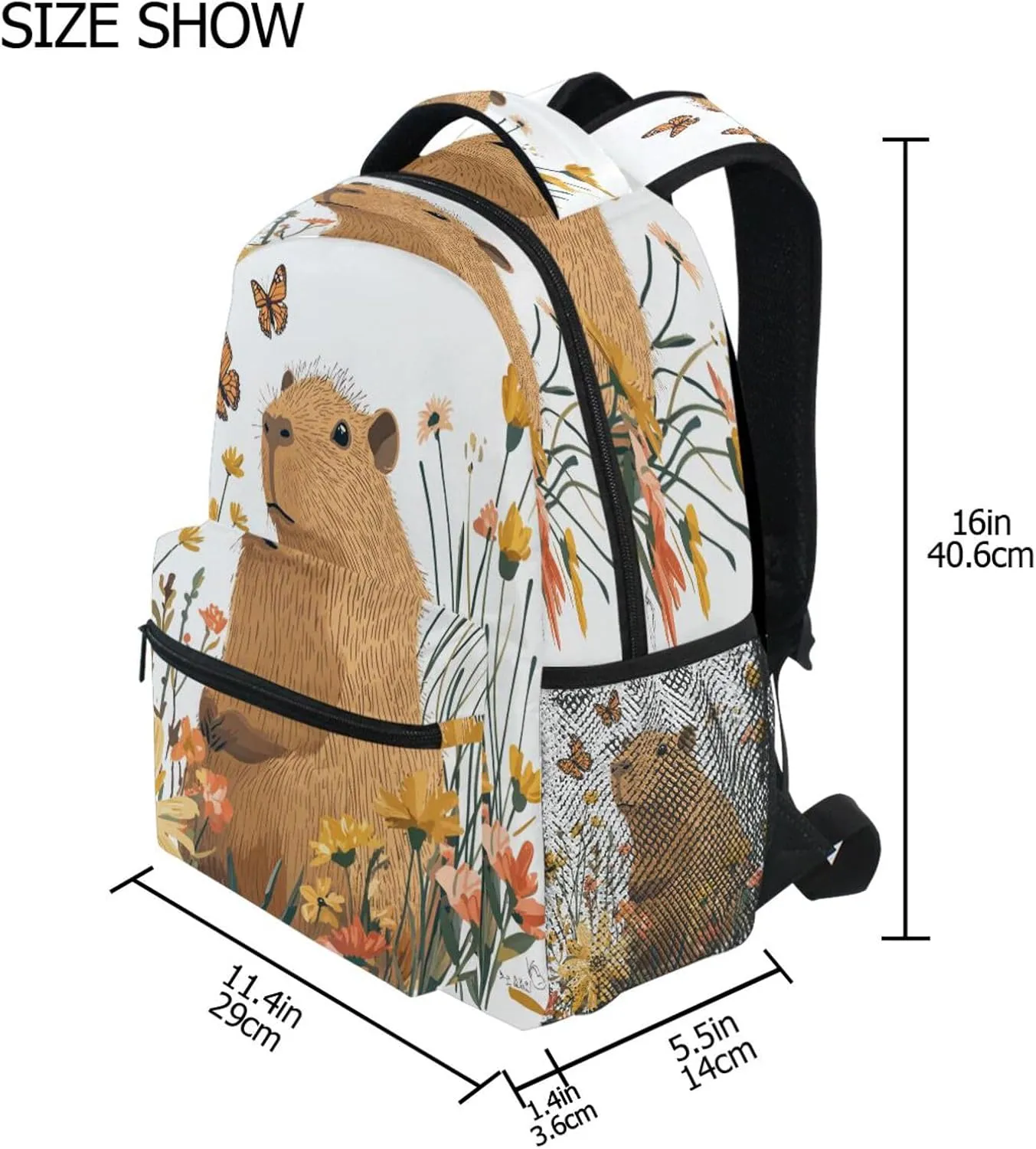Fun Backpack for Teenager Fashion Laptop Bag with Chest Strap for Travel Trip Sweet Capybara White