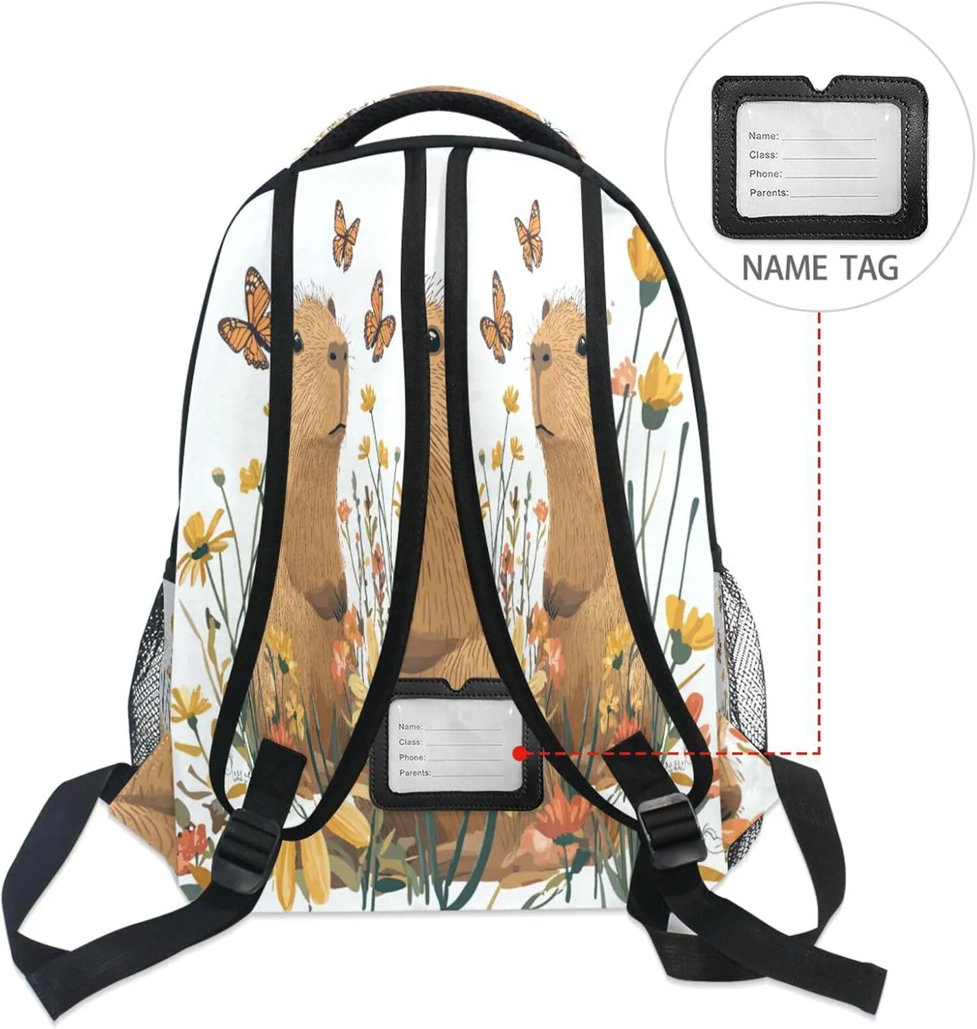 Fun Backpack for Teenager Fashion Laptop Bag with Chest Strap for Travel Trip Sweet Capybara White