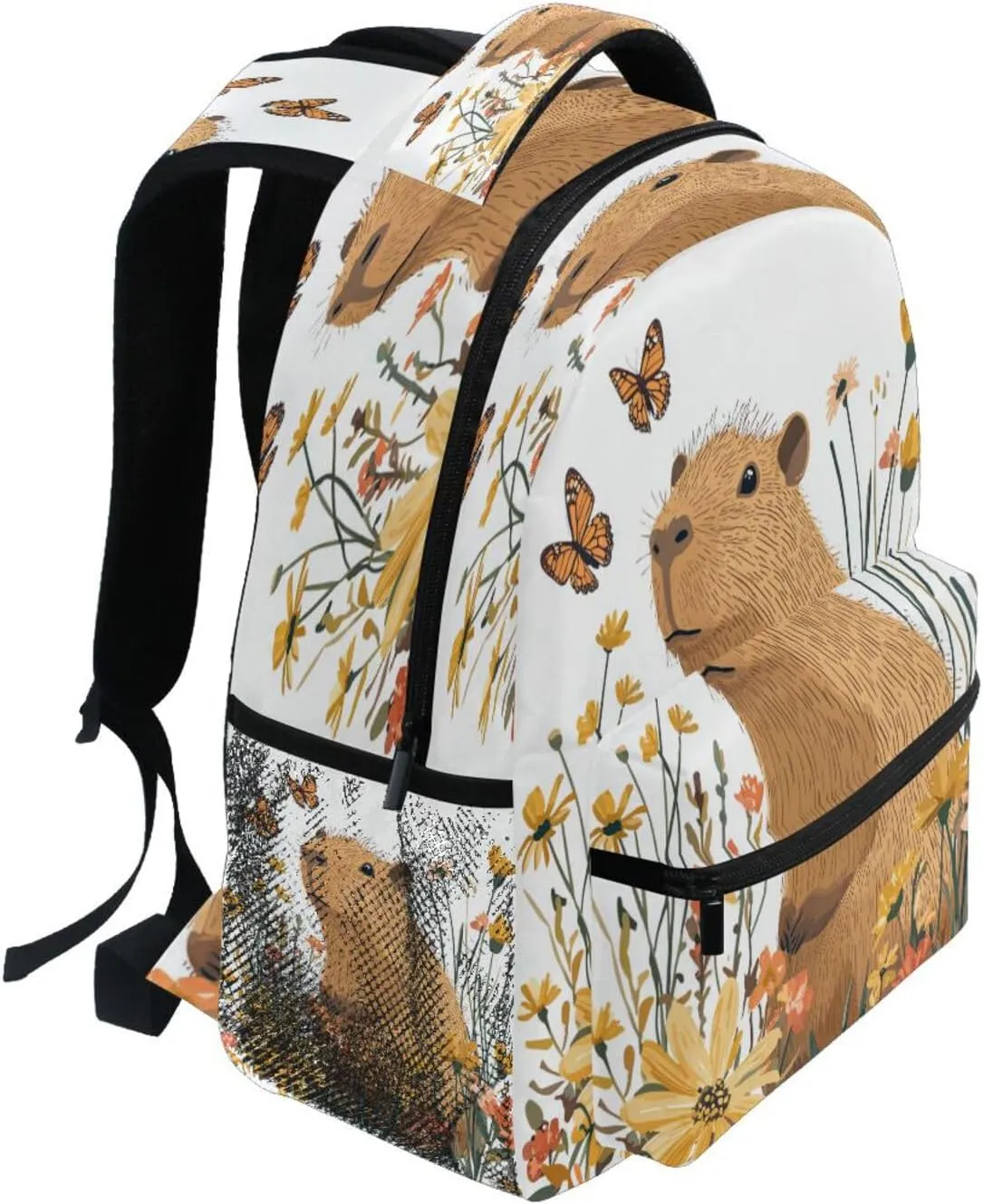 Fun Backpack for Teenager Fashion Laptop Bag with Chest Strap for Travel Trip Sweet Capybara White
