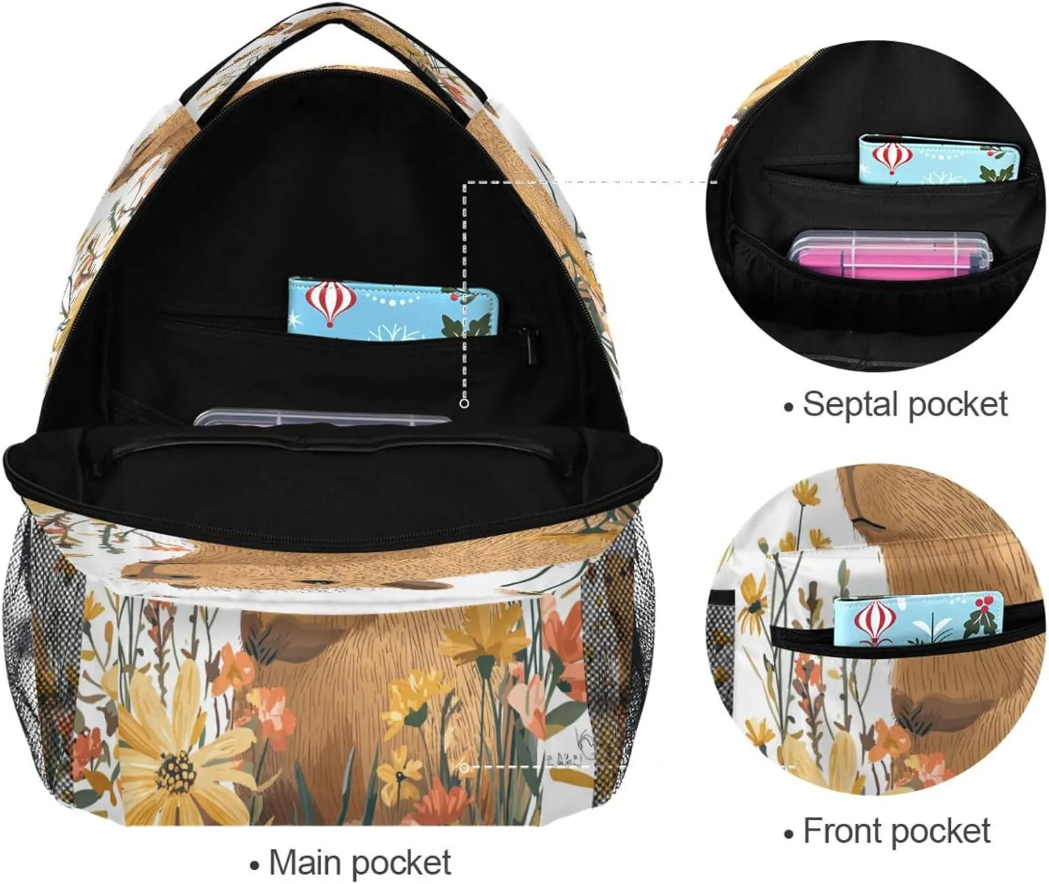 Fun Backpack for Teenager Fashion Laptop Bag with Chest Strap for Travel Trip Sweet Capybara White