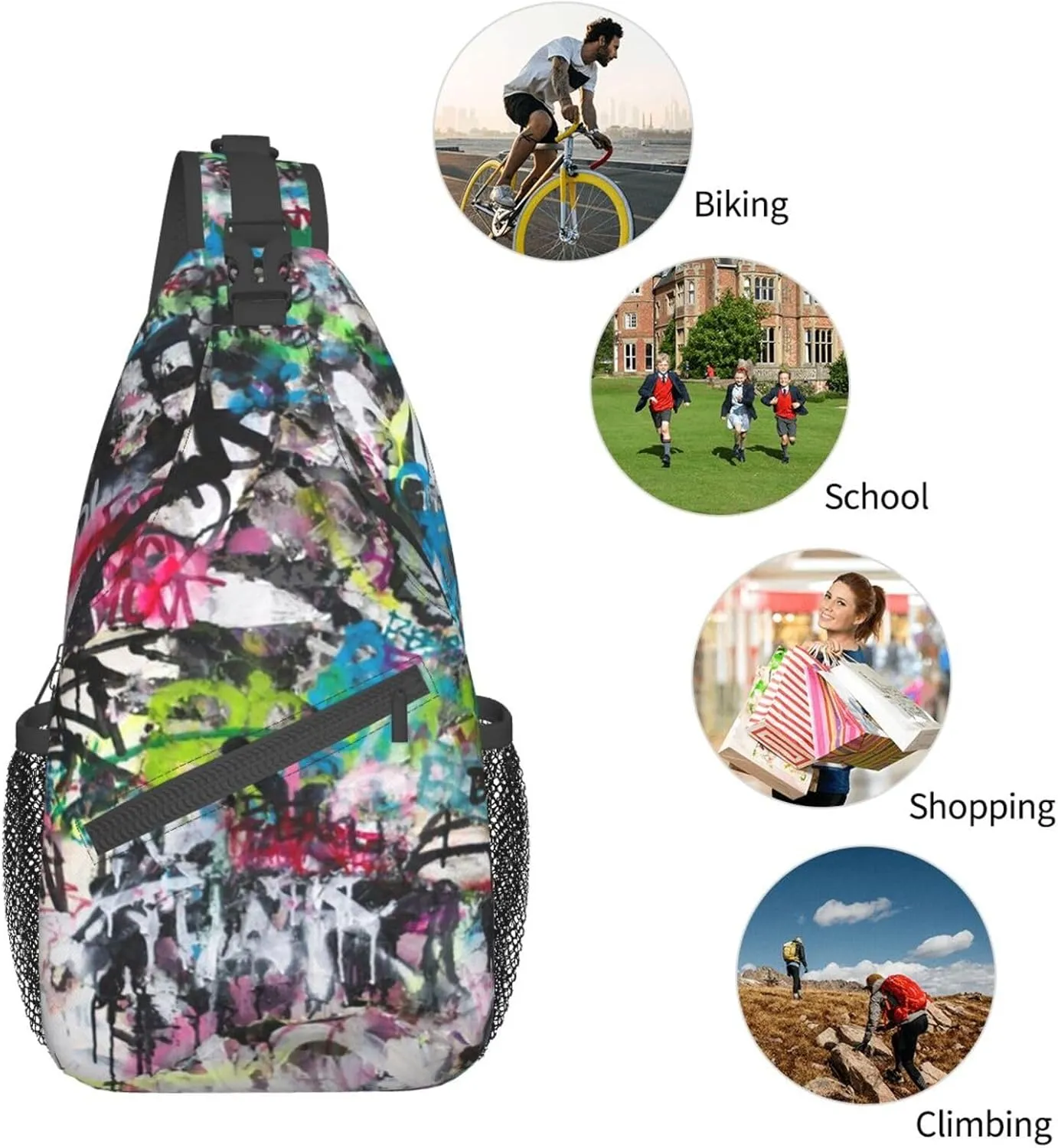 Funny Crossbody Bag Graffiti Shoulder Bag Backpack Cool Sling Bag Chest Casual Daypack for Outdoor