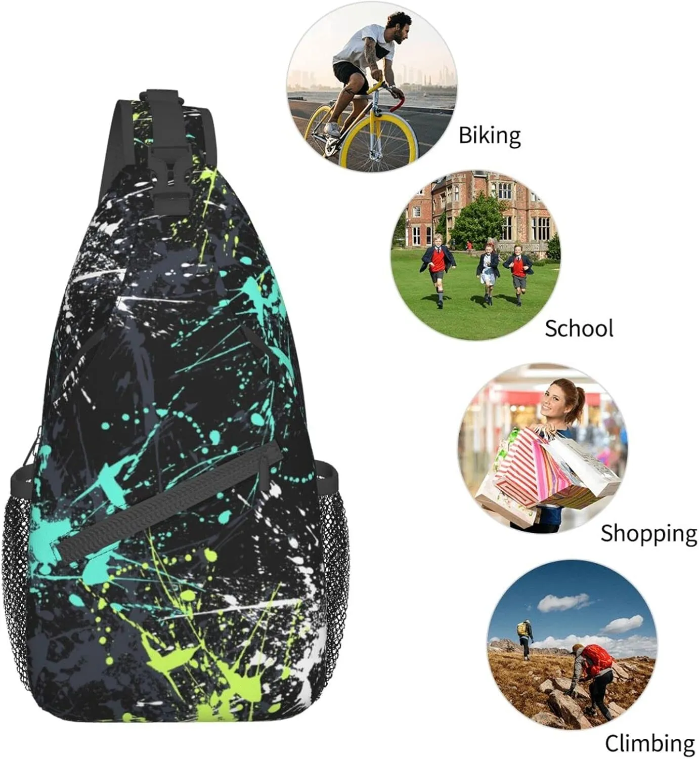 Funny Crossbody Bag Graffiti Shoulder Bag Backpack Cool Sling Bag Chest Casual Daypack for Outdoor
