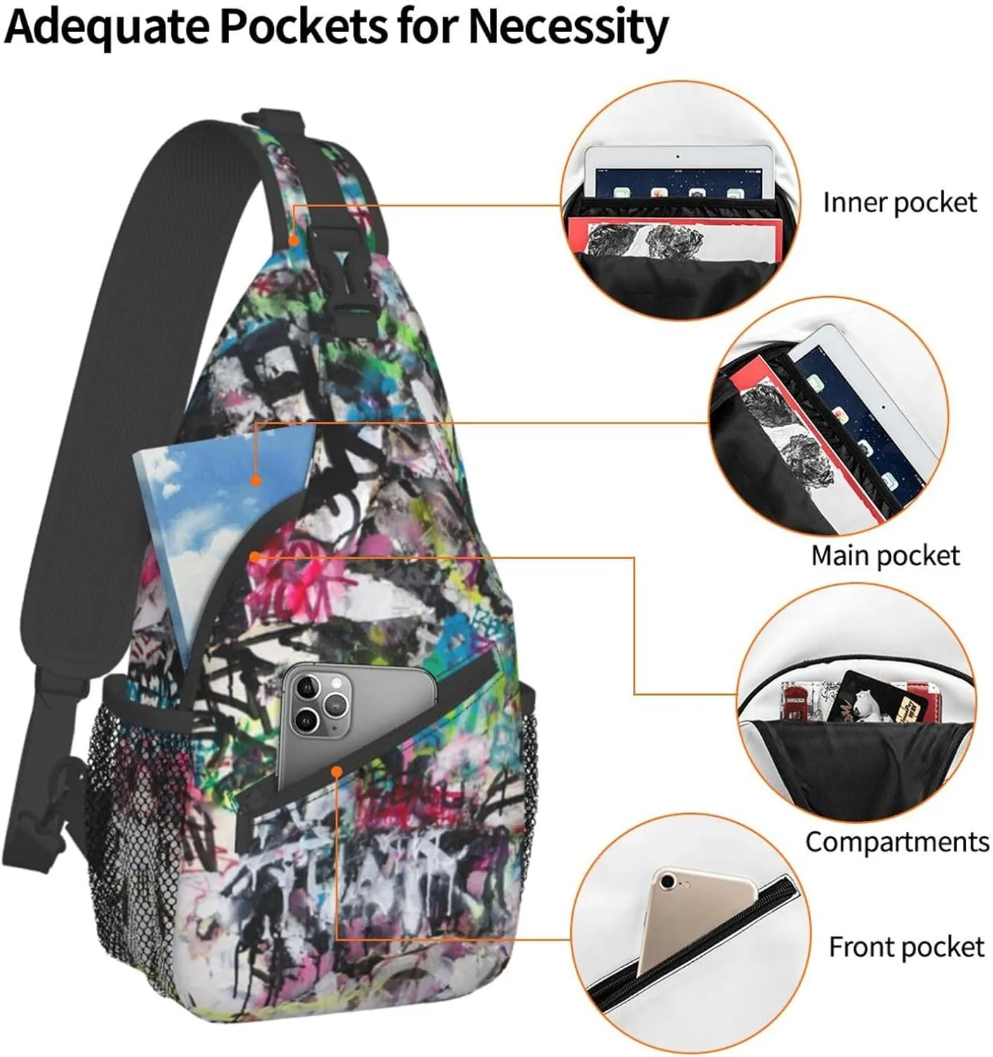 Funny Crossbody Bag Graffiti Shoulder Bag Backpack Cool Sling Bag Chest Casual Daypack for Outdoor