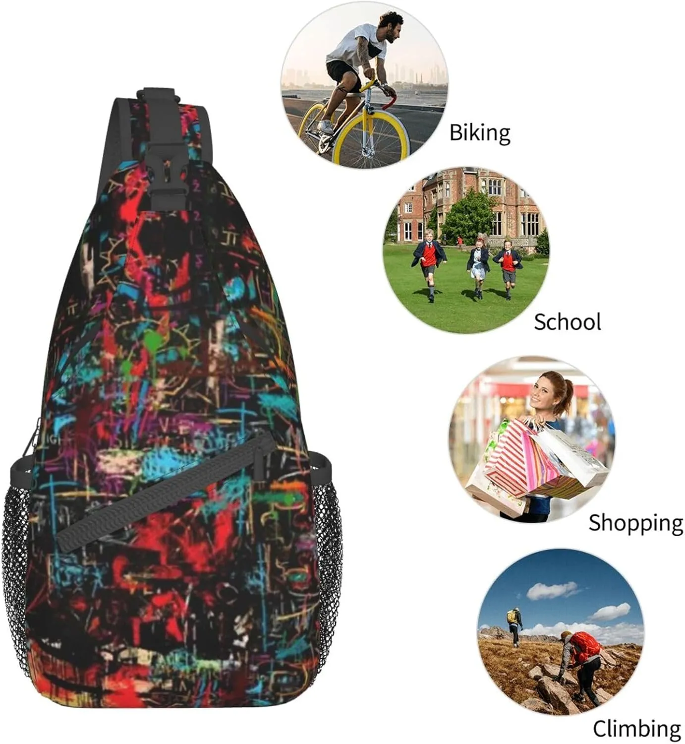 Funny Crossbody Bag Graffiti Shoulder Bag Backpack Cool Sling Bag Chest Casual Daypack for Outdoor