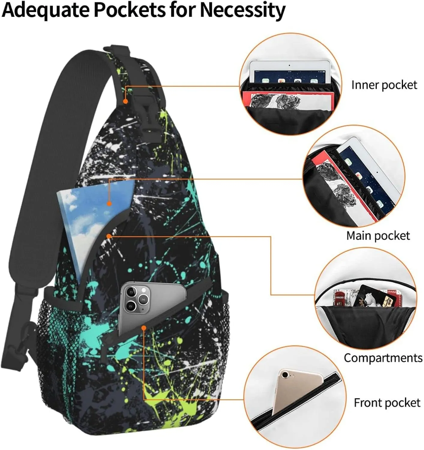 Funny Crossbody Bag Graffiti Shoulder Bag Backpack Cool Sling Bag Chest Casual Daypack for Outdoor