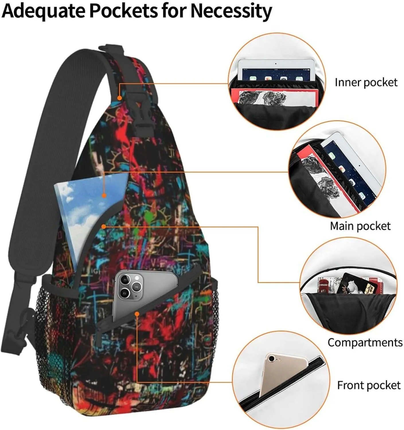 Funny Crossbody Bag Graffiti Shoulder Bag Backpack Cool Sling Bag Chest Casual Daypack for Outdoor