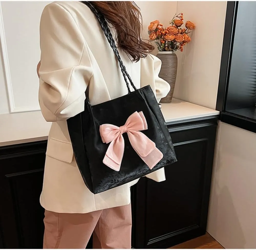 FUNSEED Tote bag for Women, Large Capacity Sweet Cute Bow Tote Shoulder Handbag for Dating