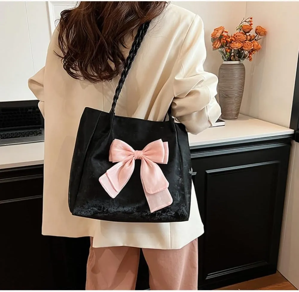 FUNSEED Tote bag for Women, Large Capacity Sweet Cute Bow Tote Shoulder Handbag for Dating