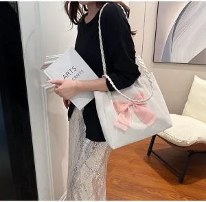 FUNSEED Tote bag for Women, Large Capacity Sweet Cute Bow Tote Shoulder Handbag for Dating