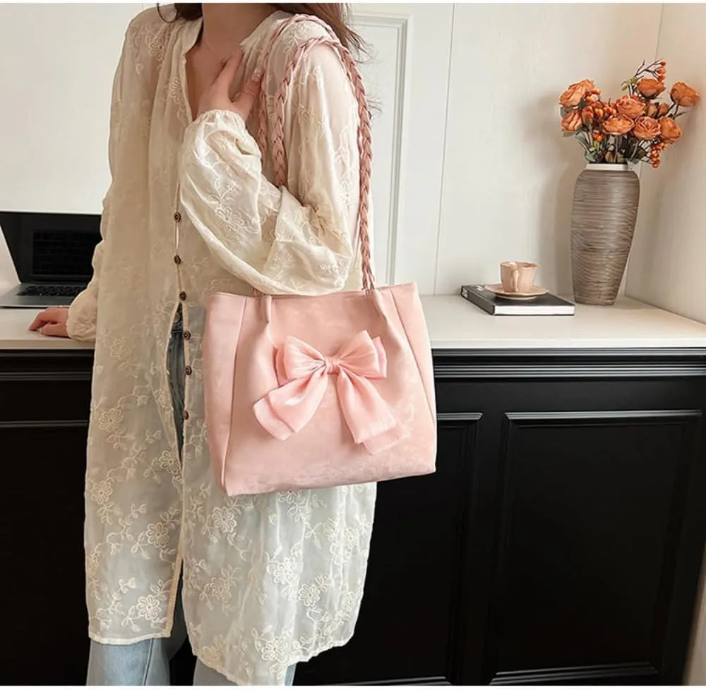 FUNSEED Tote bag for Women, Large Capacity Sweet Cute Bow Tote Shoulder Handbag for Dating