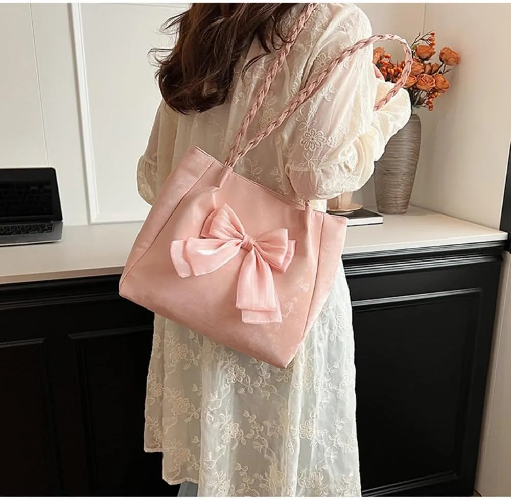 FUNSEED Tote bag for Women, Large Capacity Sweet Cute Bow Tote Shoulder Handbag for Dating