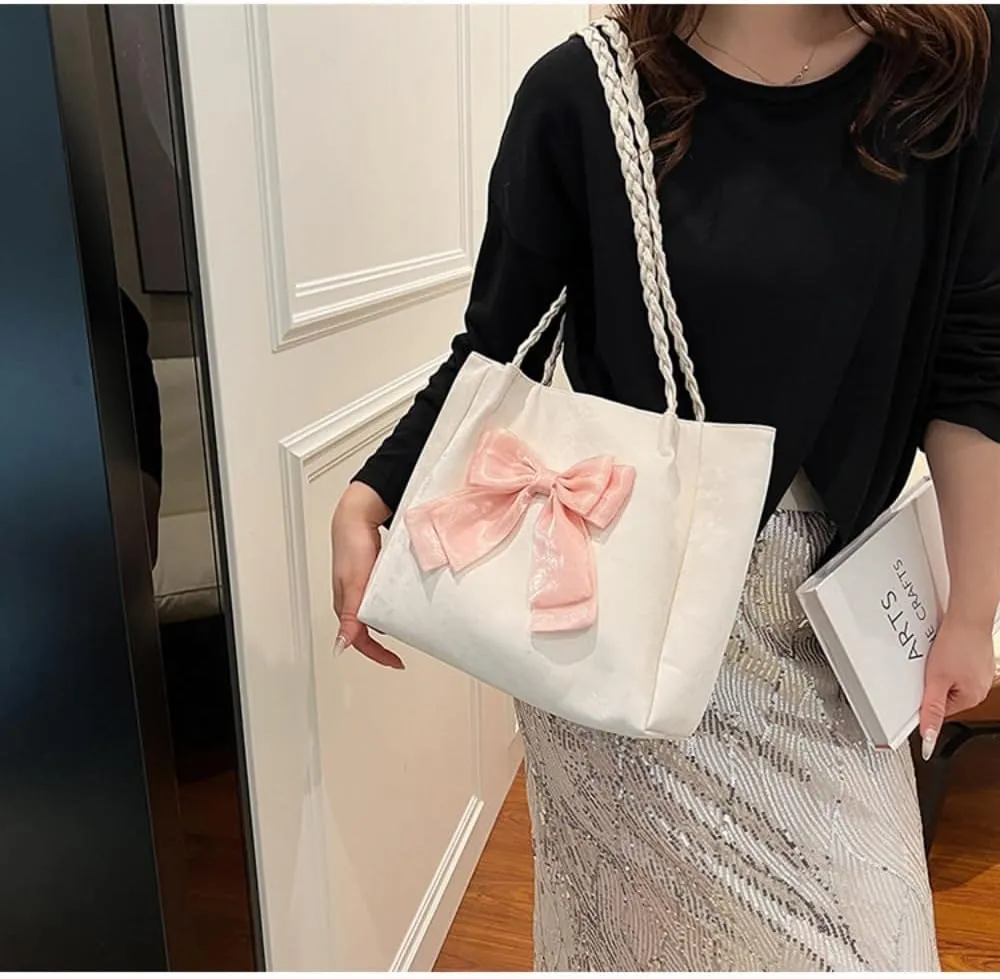 FUNSEED Tote bag for Women, Large Capacity Sweet Cute Bow Tote Shoulder Handbag for Dating