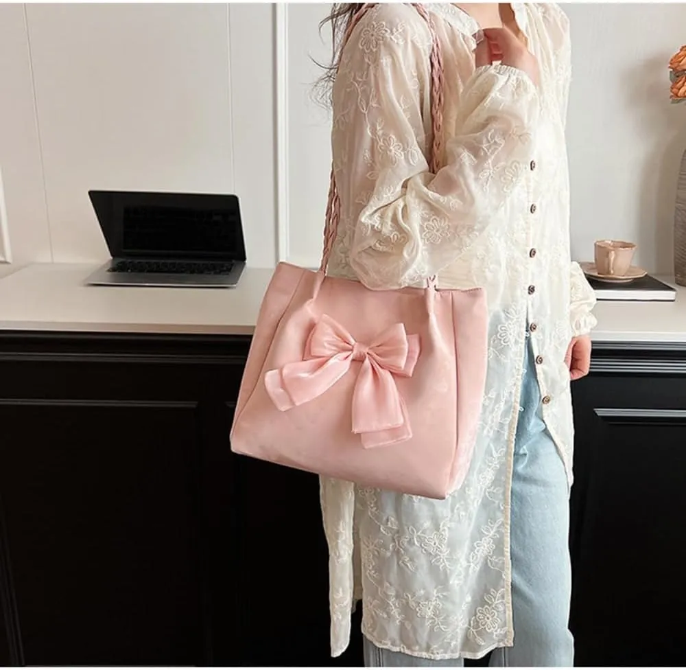 FUNSEED Tote bag for Women, Large Capacity Sweet Cute Bow Tote Shoulder Handbag for Dating