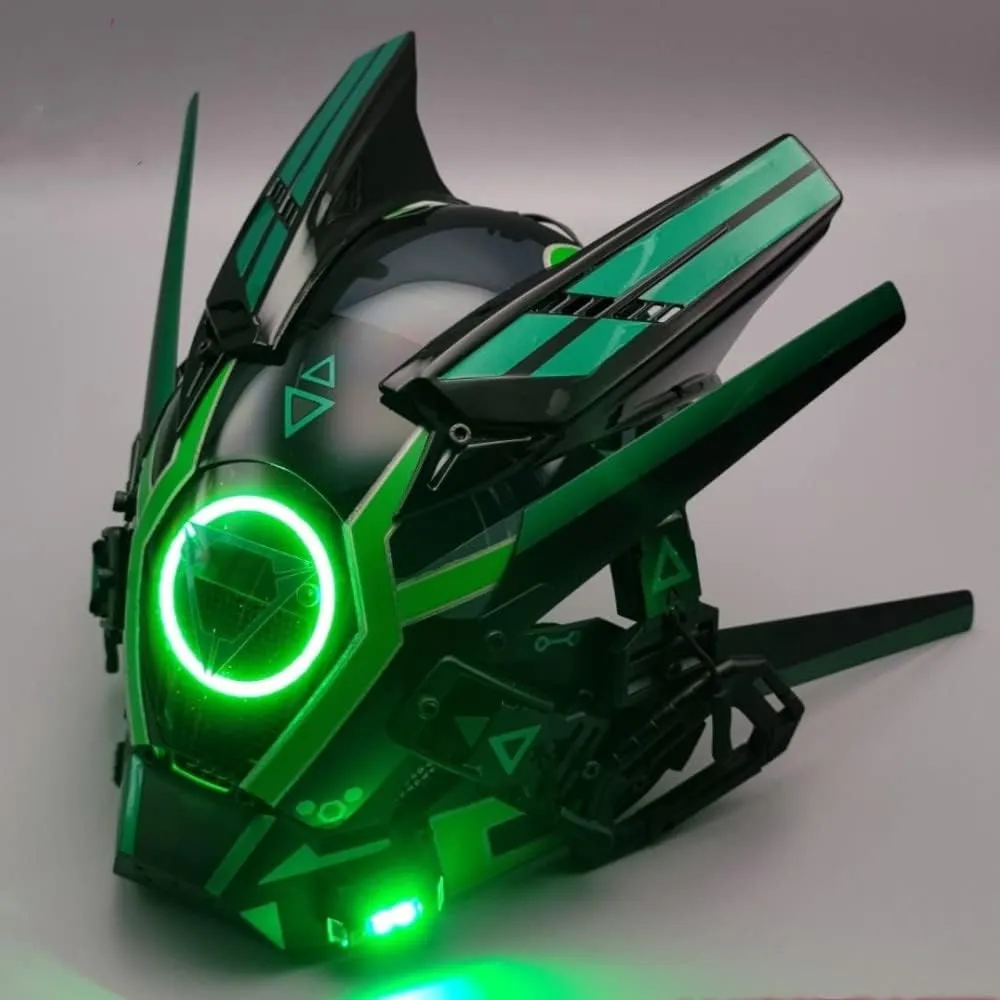 Futuristic Punk Mask Helmet LED Light up Full Face Cosplay Mask Accessory Cool Mecha Halloween Costume Mask