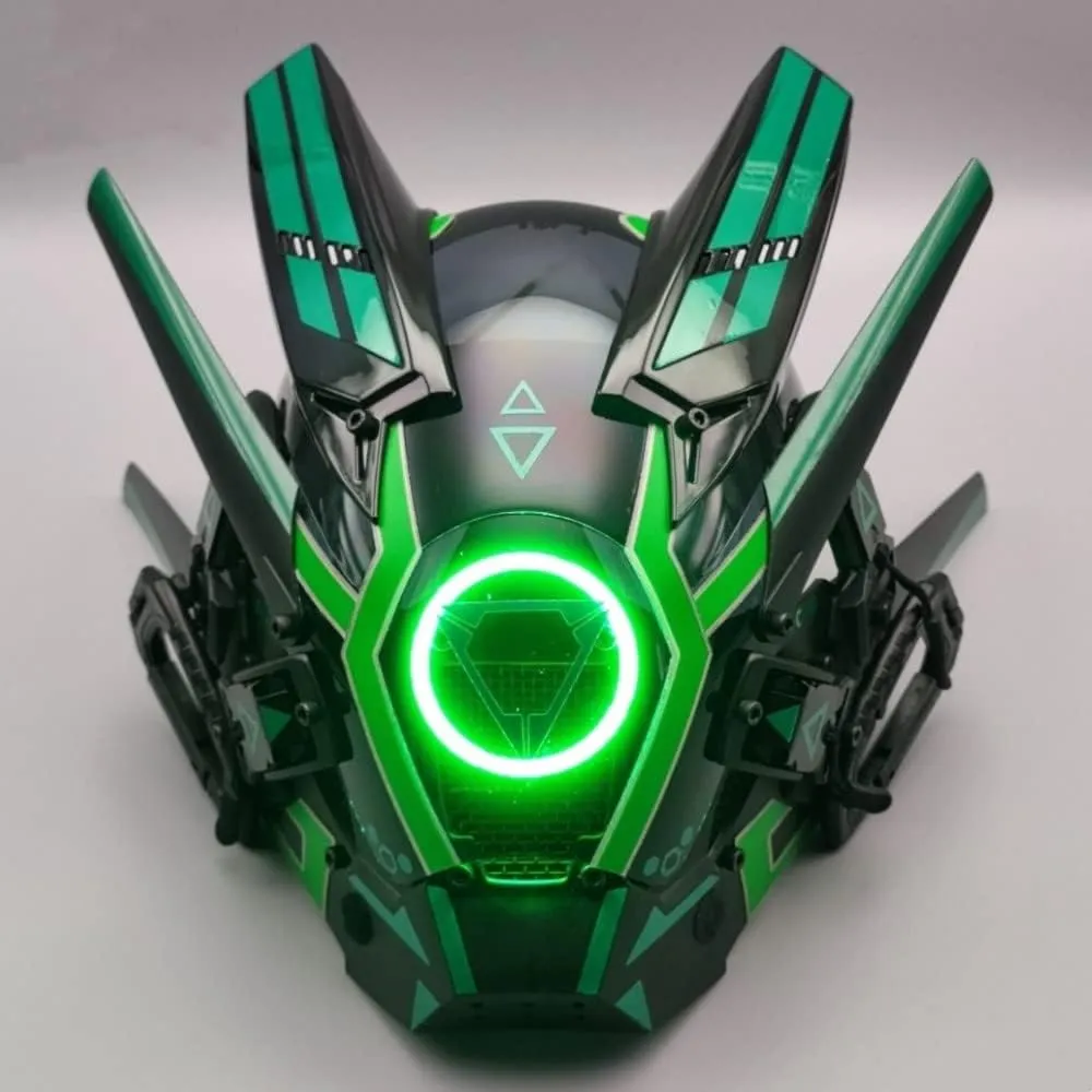 Futuristic Punk Mask Helmet LED Light up Full Face Cosplay Mask Accessory Cool Mecha Halloween Costume Mask