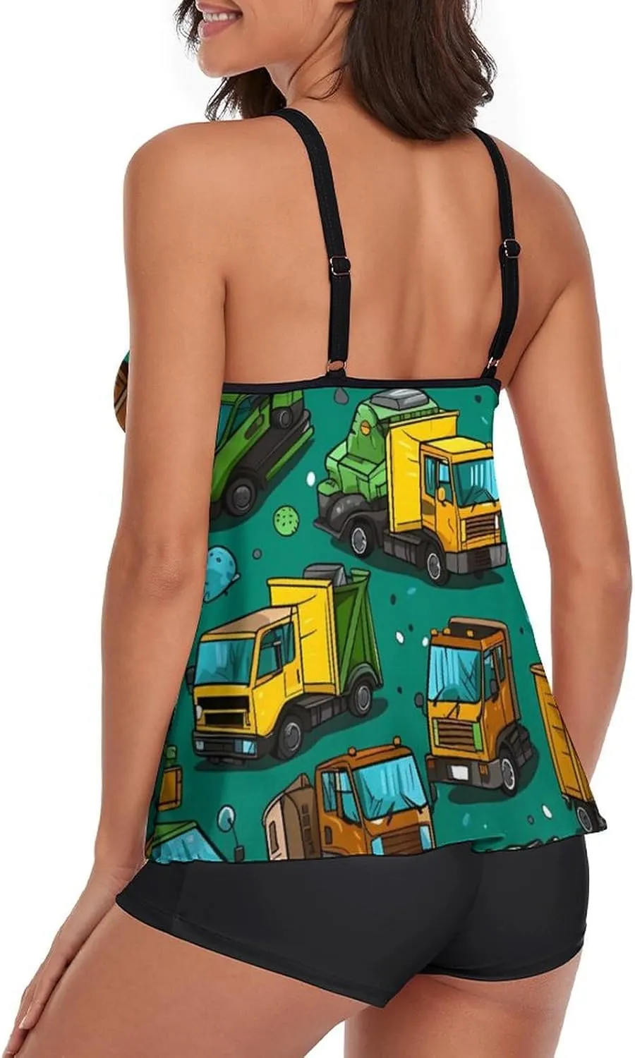 Garbage Truck Busy Day Women's Tankini Swimsuits Two Piece Bathing Suits with Shorts Swimwear