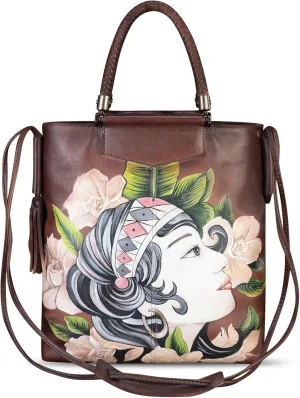 Genuine Leather Handbag for Women Hand Painted Leather Top Handle Bag Handmade Crossbody Purse Work Tote Bag