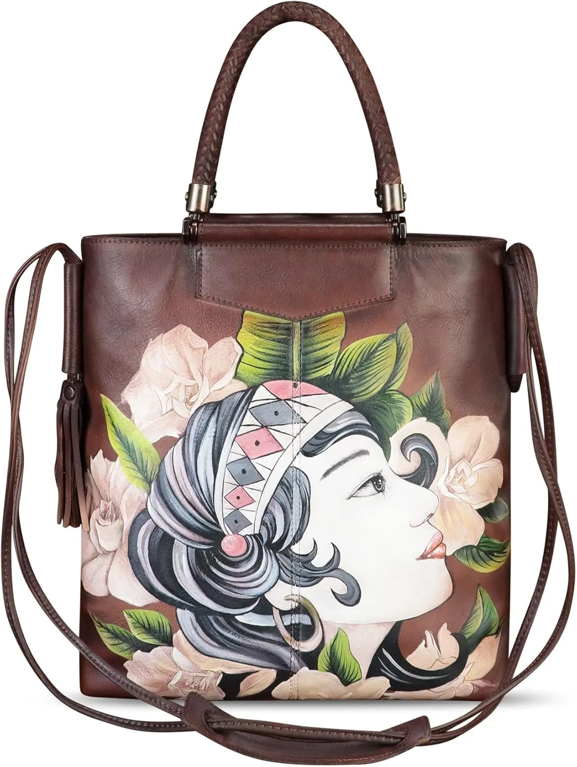 Genuine Leather Handbag for Women Hand Painted Leather Top Handle Bag Handmade Crossbody Purse Work Tote Bag