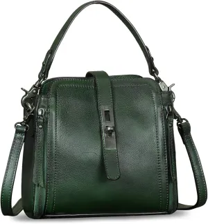 Genuine Leather Handbag for Women Vintage Handmade Satchel Crossbody Purse with Removable Top-Handle Strap