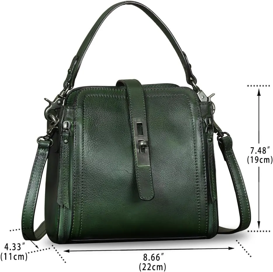Genuine Leather Handbag for Women Vintage Handmade Satchel Crossbody Purse with Removable Top-Handle Strap