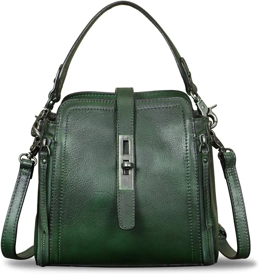 Genuine Leather Handbag for Women Vintage Handmade Satchel Crossbody Purse with Removable Top-Handle Strap