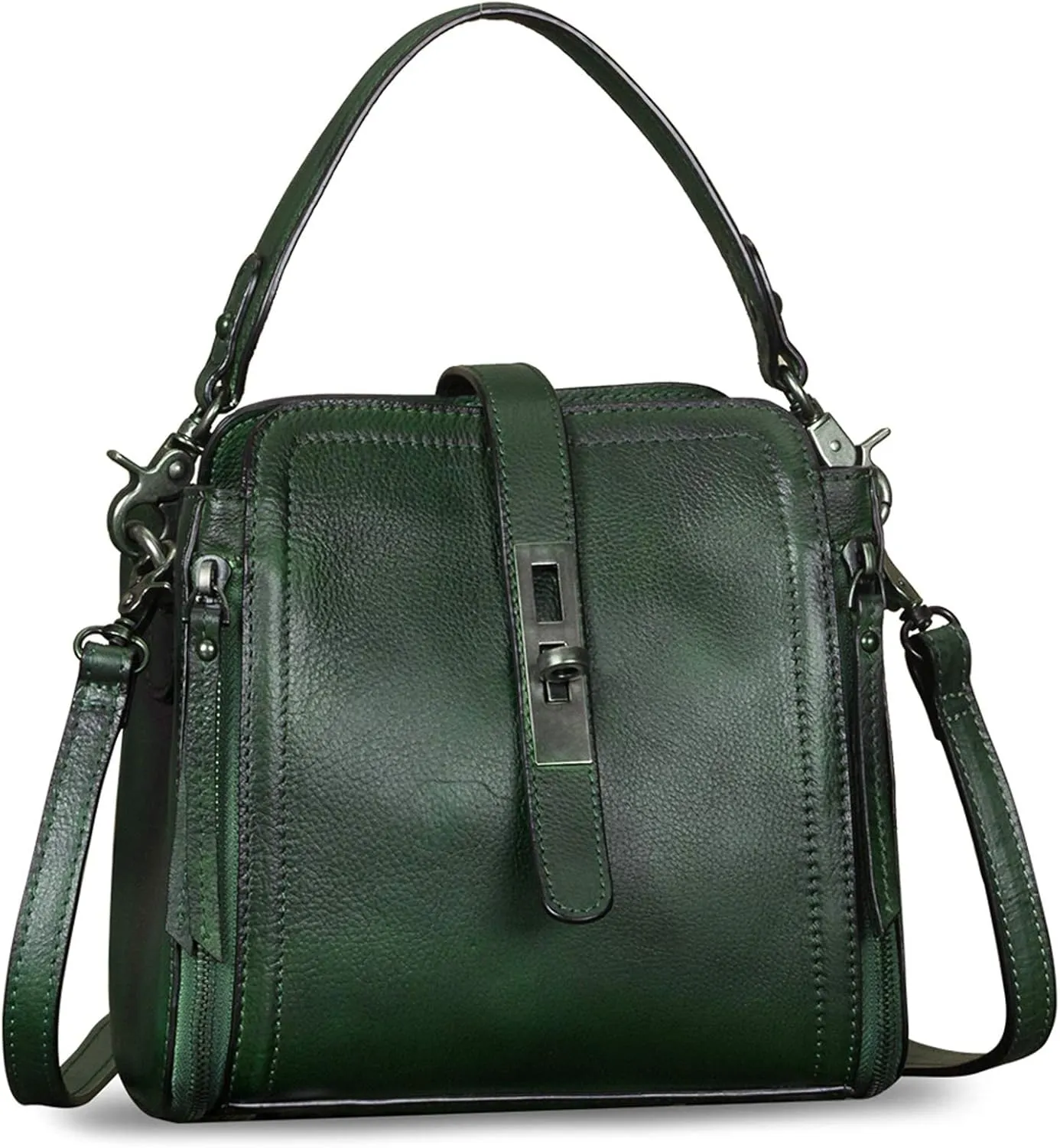 Genuine Leather Handbag for Women Vintage Handmade Satchel Crossbody Purse with Removable Top-Handle Strap