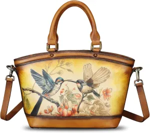 Genuine Leather Handbag Purse for Women Hand Painted Shoulder Handbag Handmade Purse Crossbody Work Tote Casual Bag