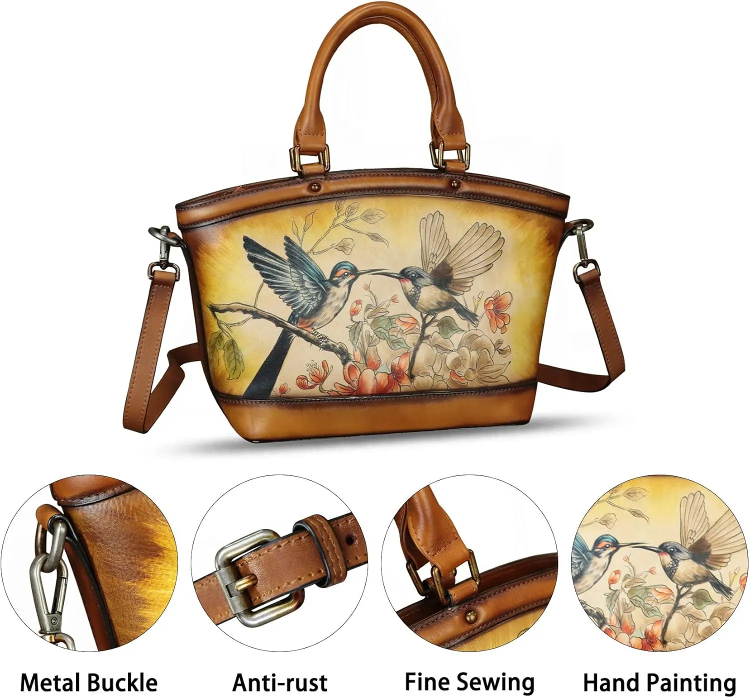 Genuine Leather Handbag Purse for Women Hand Painted Shoulder Handbag Handmade Purse Crossbody Work Tote Casual Bag