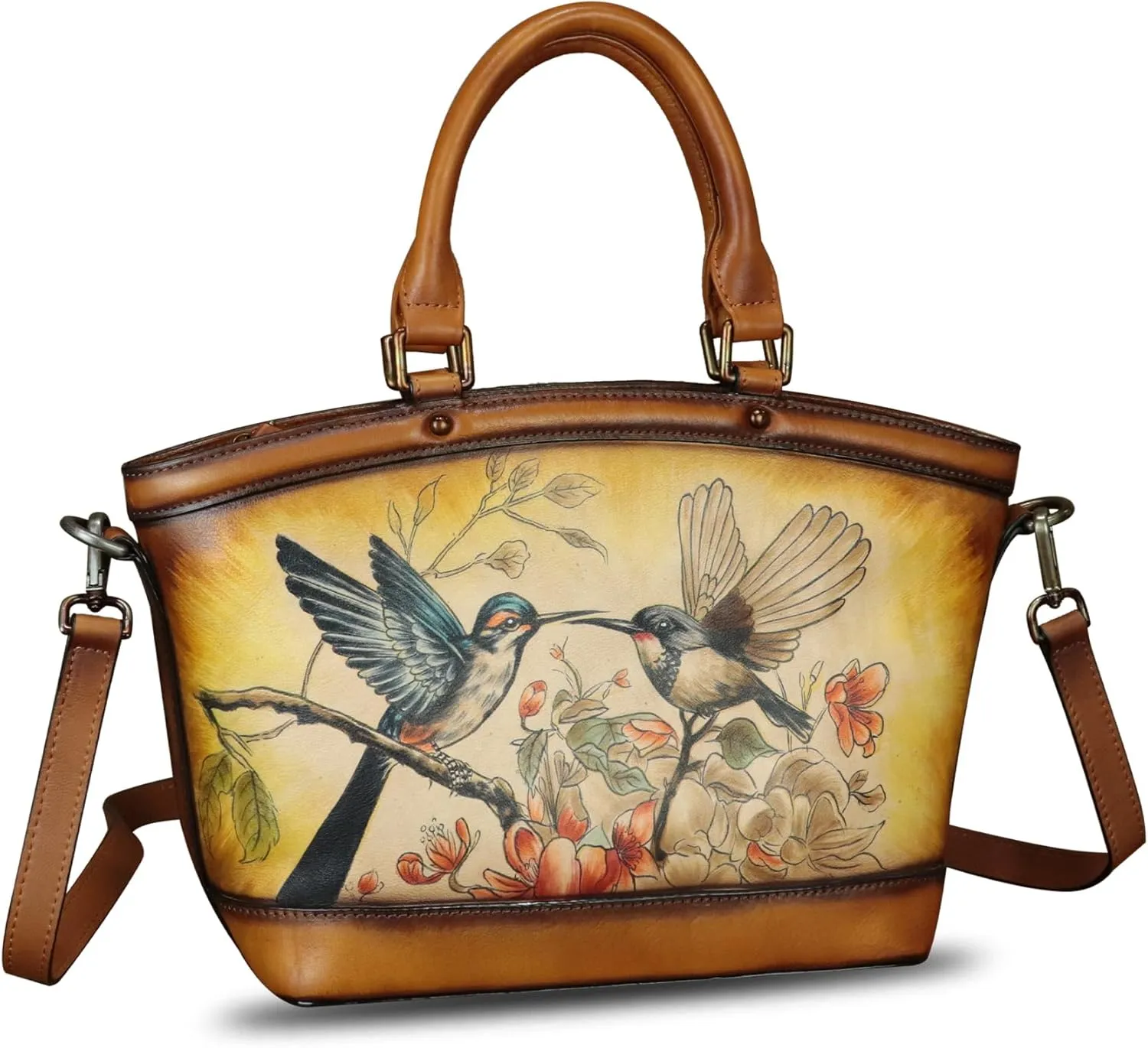 Genuine Leather Handbag Purse for Women Hand Painted Shoulder Handbag Handmade Purse Crossbody Work Tote Casual Bag