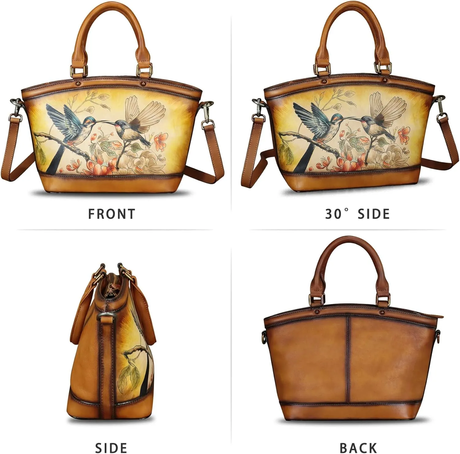 Genuine Leather Handbag Purse for Women Hand Painted Shoulder Handbag Handmade Purse Crossbody Work Tote Casual Bag