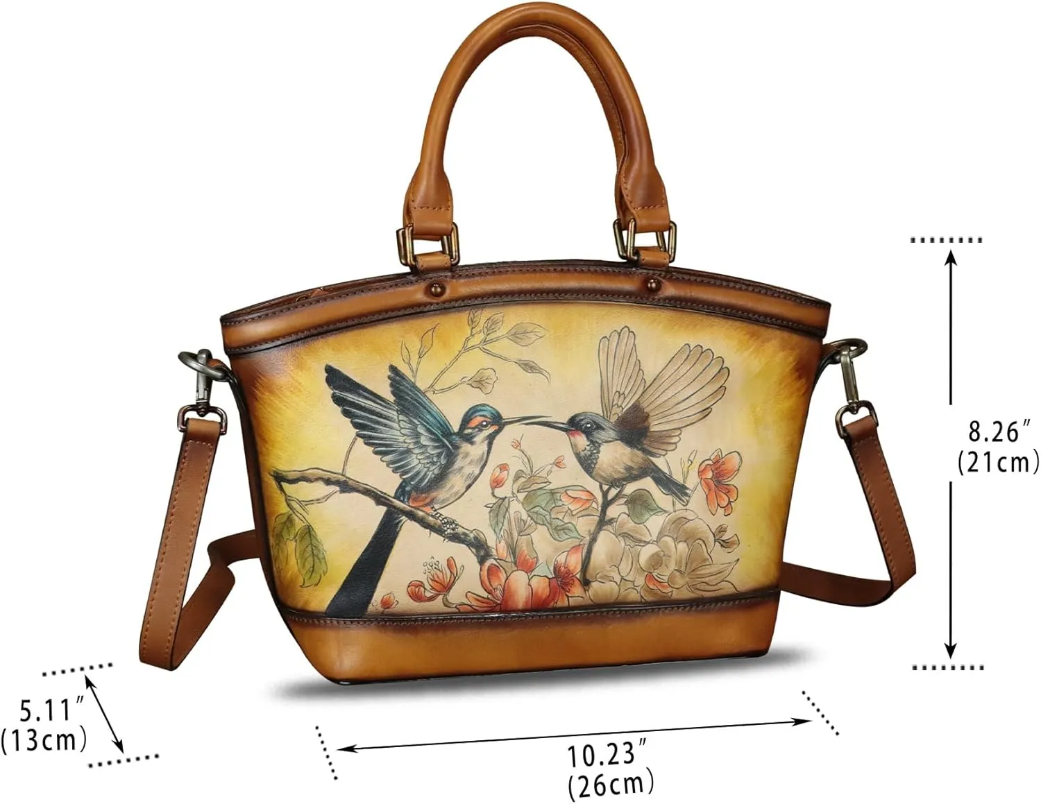 Genuine Leather Handbag Purse for Women Hand Painted Shoulder Handbag Handmade Purse Crossbody Work Tote Casual Bag