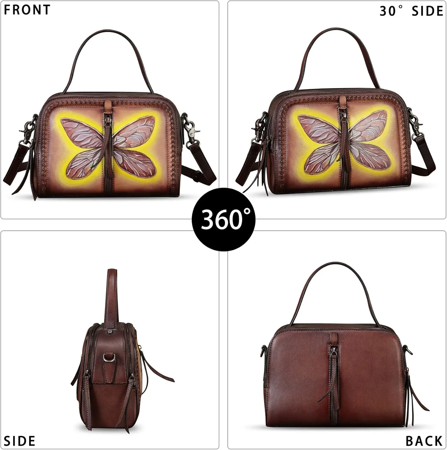 Genuine Leather Satchel for Women Hand Painted Leather Top Handle Handbag Handmade Crossbody Satchel Purse Tote Bag