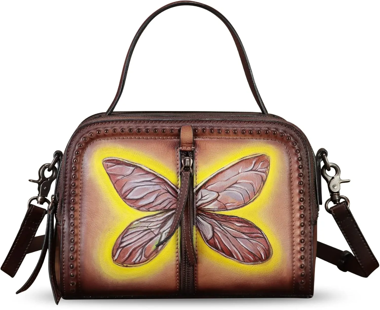 Genuine Leather Satchel for Women Hand Painted Leather Top Handle Handbag Handmade Crossbody Satchel Purse Tote Bag