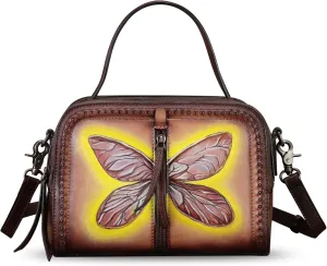 Genuine Leather Satchel for Women Hand Painted Leather Top Handle Handbag Handmade Crossbody Satchel Purse Tote Bag