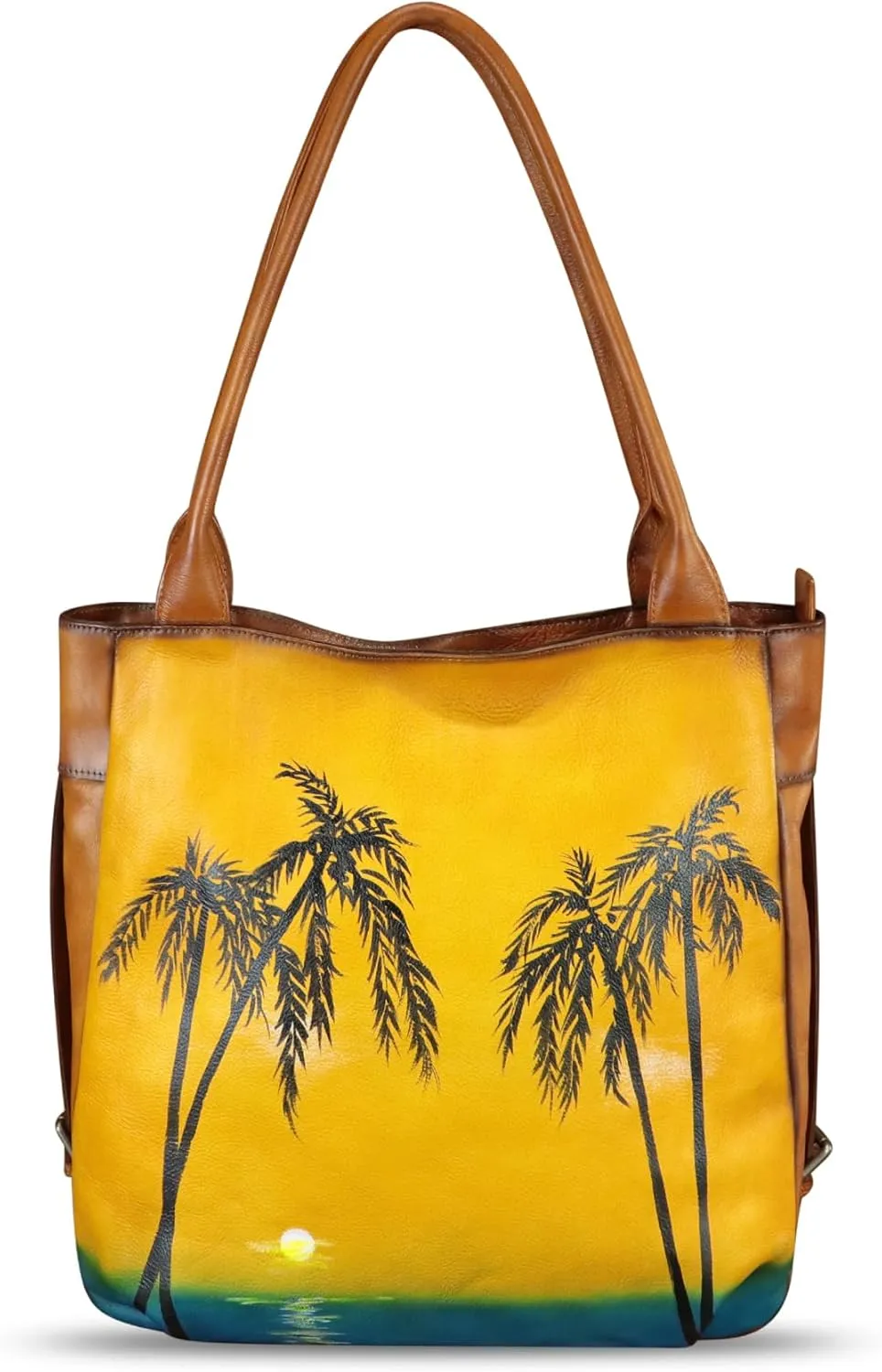 Genuine Leather Shoulder Bag for Women Hand Painted Leather Handbag Handmade Purse Work Tote Bag Casual Purse