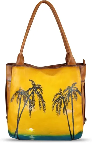 Genuine Leather Shoulder Bag for Women Hand Painted Leather Handbag Handmade Purse Work Tote Bag Casual Purse