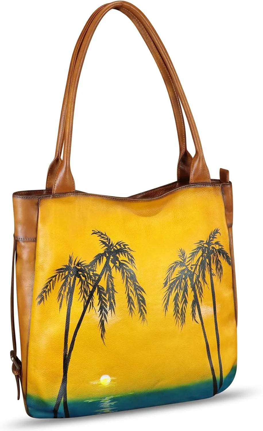 Genuine Leather Shoulder Bag for Women Hand Painted Leather Handbag Handmade Purse Work Tote Bag Casual Purse