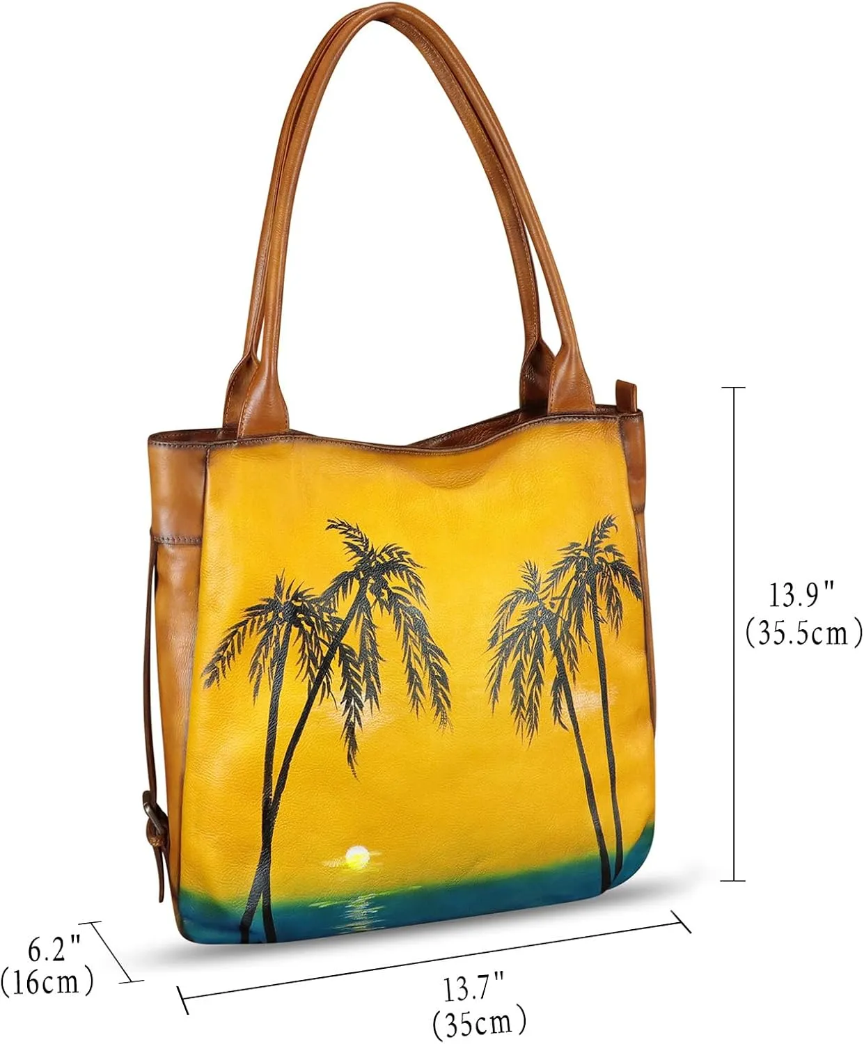 Genuine Leather Shoulder Bag for Women Hand Painted Leather Handbag Handmade Purse Work Tote Bag Casual Purse
