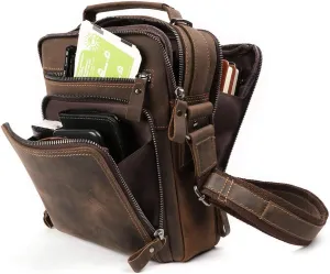 Genuine Leather Small Messenger Bag for Men Vintage Shoulder Crossbody Bags for Work Business Travel