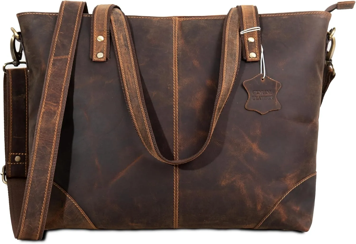 Genuine Leather Tote Bag For Women With Zipper - Premium Leather Handbag With Stylish Design For Everyday, Travel, Beach Bag With Straps - Buffalo Leather (17 x 5 x 11 Inches - Large)