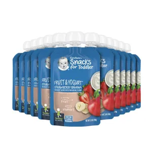 Gerber Baby Food Pouches, Toddler 12  Months, Fruit & Yogurt Strawberry Banana, 3.5 Ounce (Pack of 12)