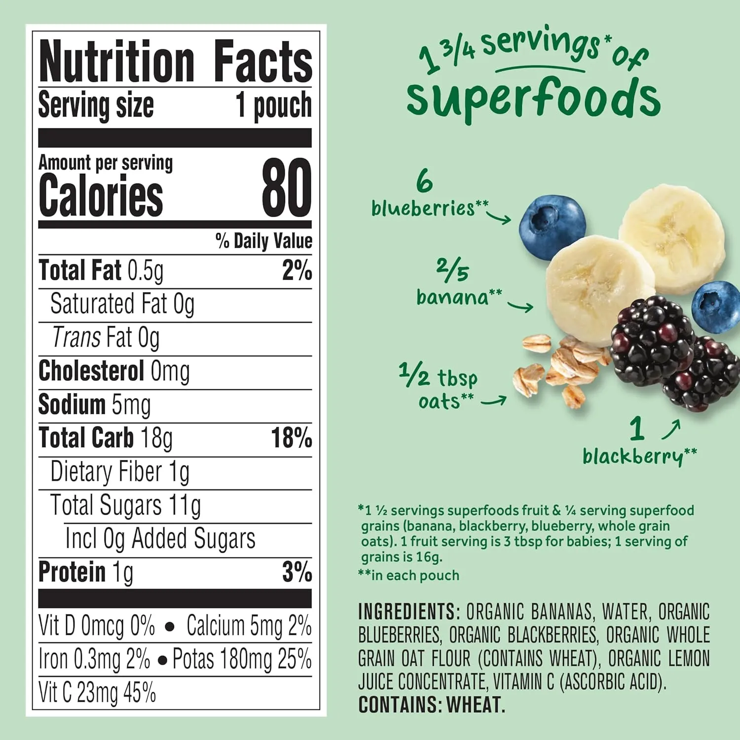 Gerber Organic Baby Food Pouches, 2nd Foods for Sitter, WonderFoods, Banana Blueberry Blackberry Oatmeal, 3.5 Ounce (Pack of 12)