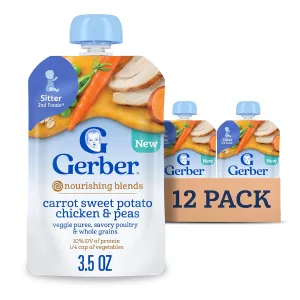 Gerber Stage 2 Baby Food, Baby Food Pouches, Carrot Sweet Potato Chicken & Peas, Nourishing Blends, No Artificial Flavors or Colors, 12-Pack