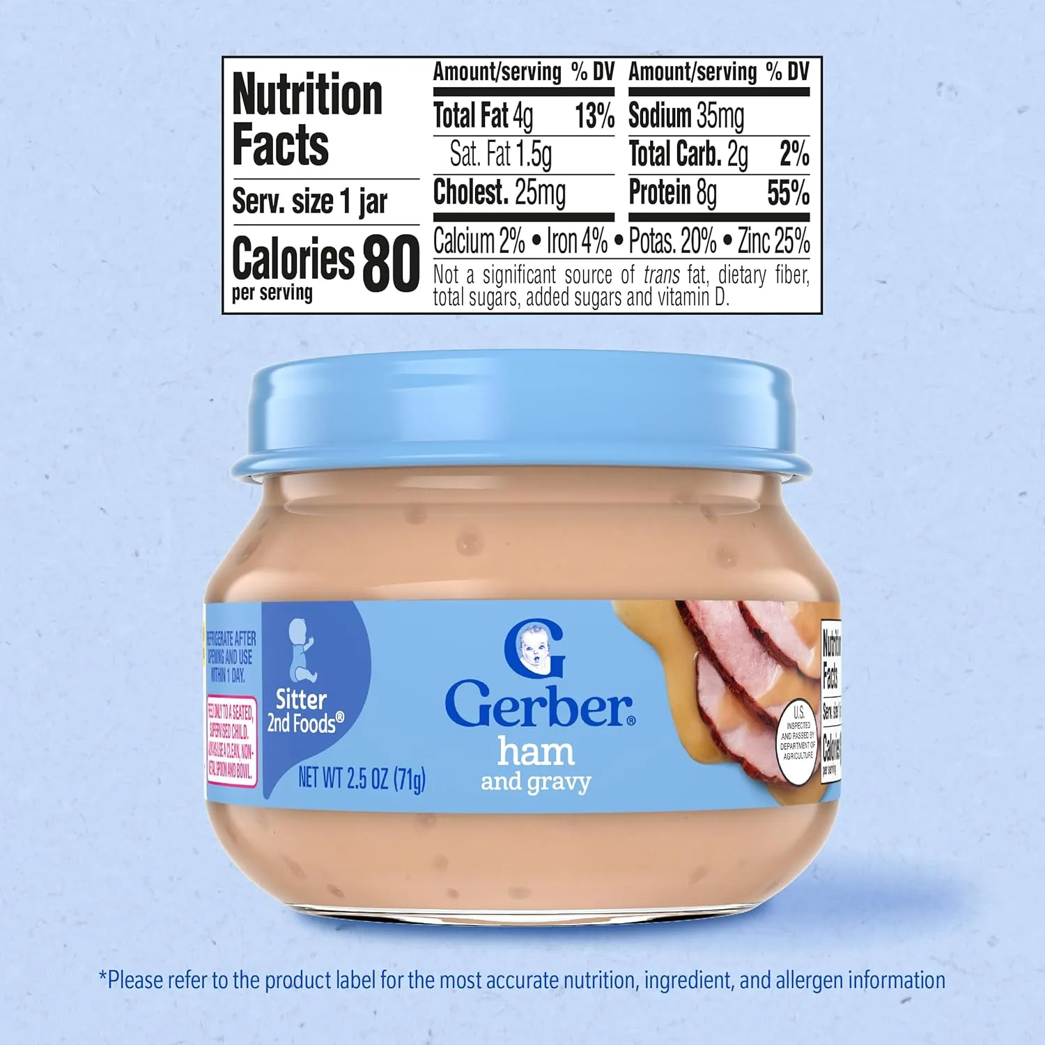 Gerber Stage 2 Baby Food, Ham and Gravy Jar, Baby Food Puree, Baby Mealtime, Baby Puree Jars Glass, 10-Pack