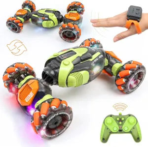 Gesture Sensing RC Stunt Car - Remote & Hand-Controlled Drift Toy for Kids Ages 5-7 6-8 9 10 11 12 Year Old, 4WD, Double-Sided Driving with Lights & Music