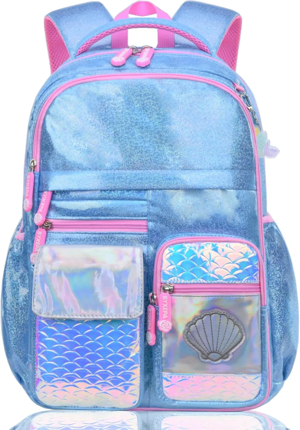 Girls Backpack, Glitter School Backpacks 16in for Girls, Cute Book Bag for Girl Kid Students Elementary School (Mermaid Blue)